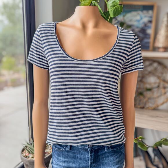 Banana Republic, Navy & White Stripe Scoop Neck Signature Tee, Women's Medium - Picture 1 of 9